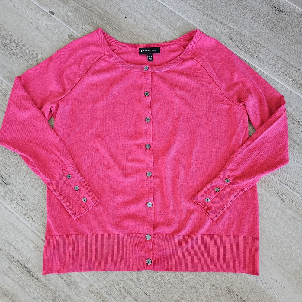 Lane Bryant Pink Long Sleeve Button-Up Cardigan Size 14 16 Excellent Condition